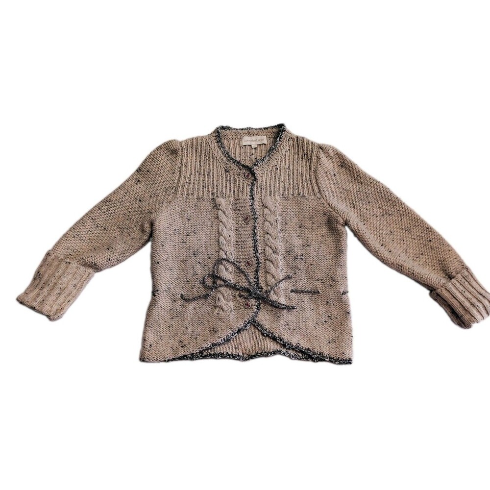 Label of Love Beige Crochet Cable Knit Cardigan Size XS With A Drawstring Waist